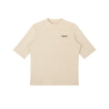 Omina beige viscose-spandex blend mock neck short sleeve t-shirt with slim fit and subtle logo.