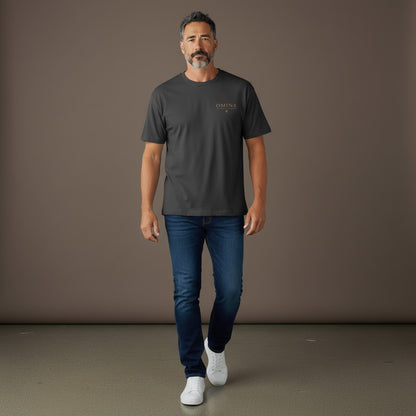 Omina black 100% cotton oversized fit crew neck t-shirt with subtle chest logo.