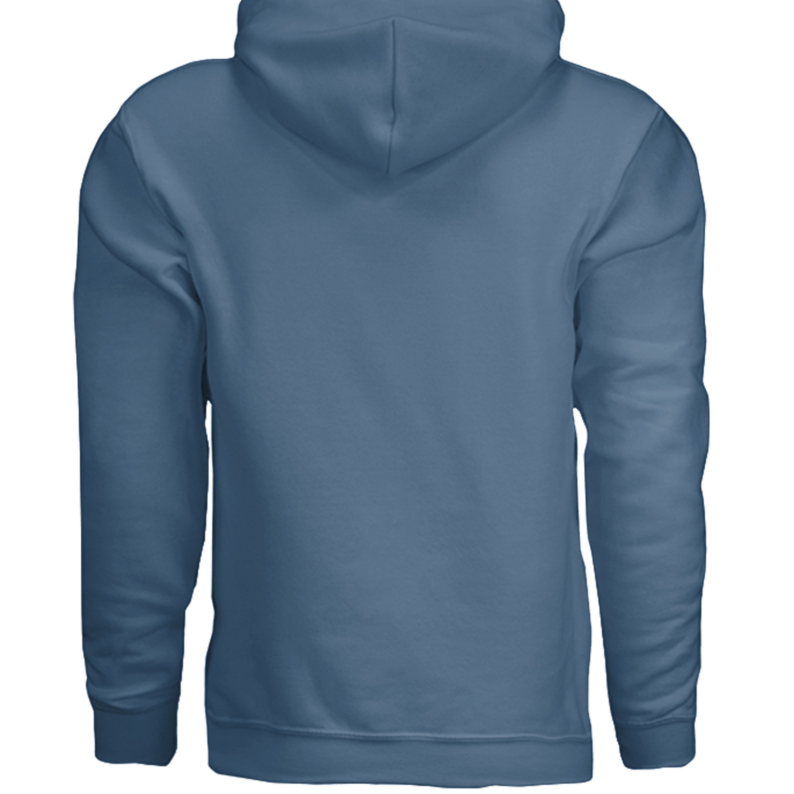 Omina blue cotton blend hoodie sweatshirt with drawstring hood and kangaroo pocket.