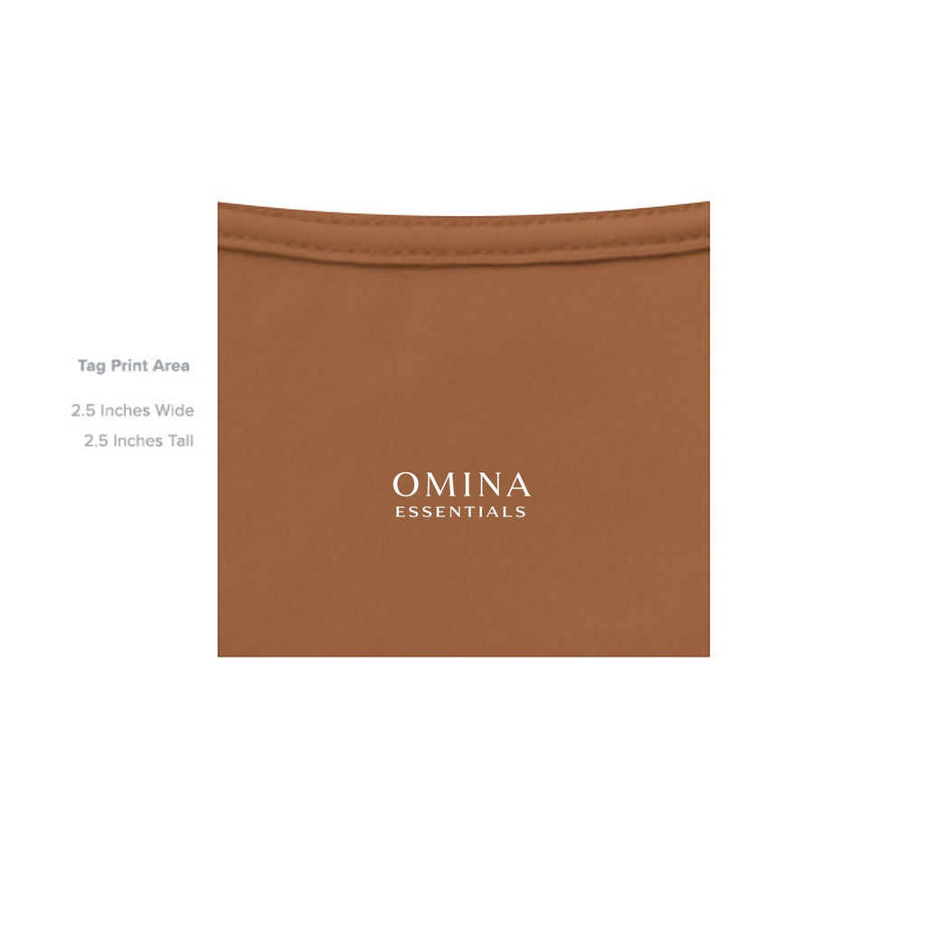 Omina Essentials brown heavyweight cotton oversized tee with minimalist logo print.