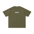 Omina Essentials olive green heavyweight cotton t-shirt with crew neck and drop shoulders.