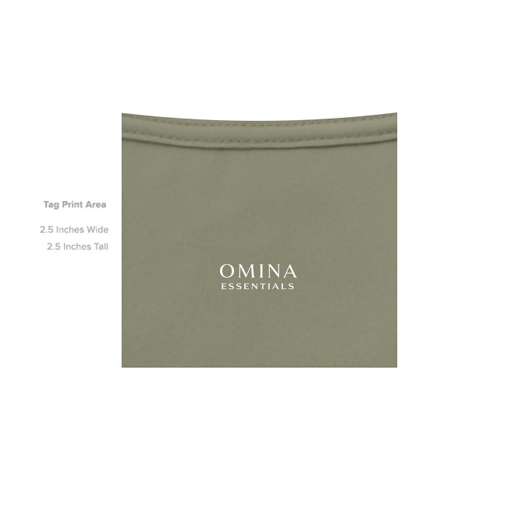 Omina Essentials sage green heavyweight cotton oversized tee with minimalist logo print.