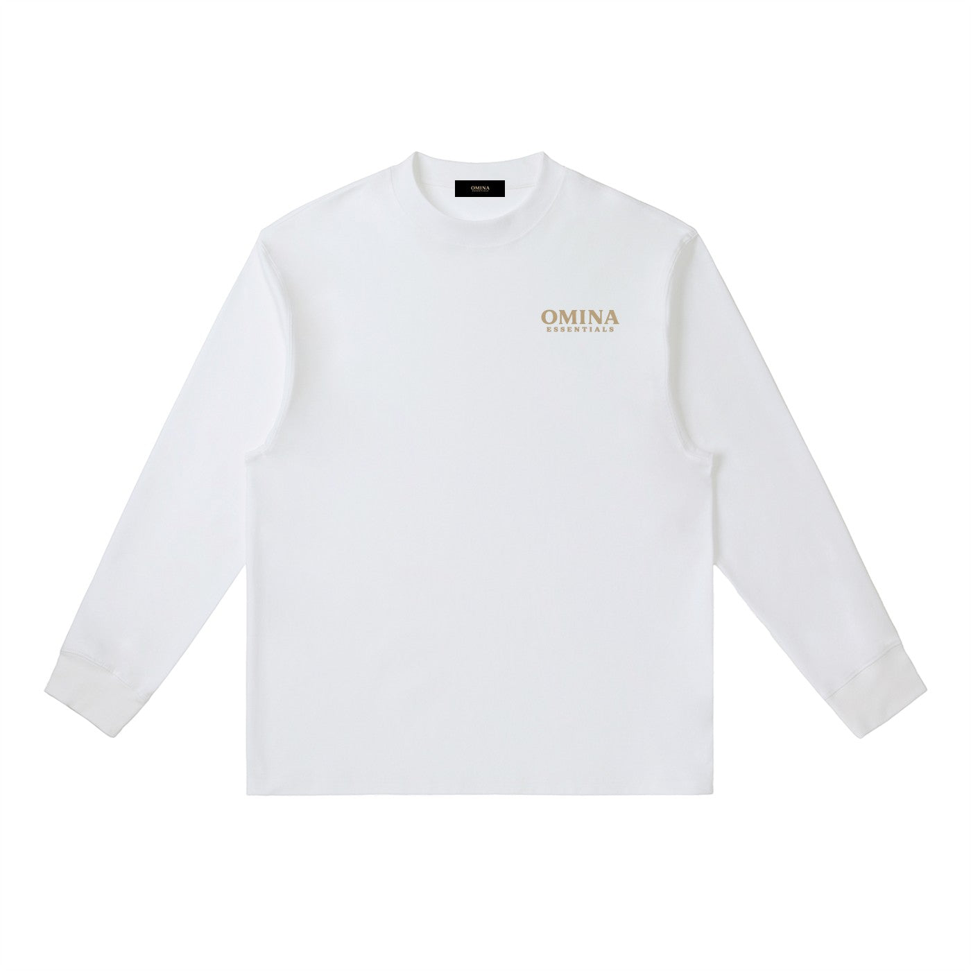 Omina Essentials white cotton blend long-sleeve t-shirt with crewneck and relaxed fit.