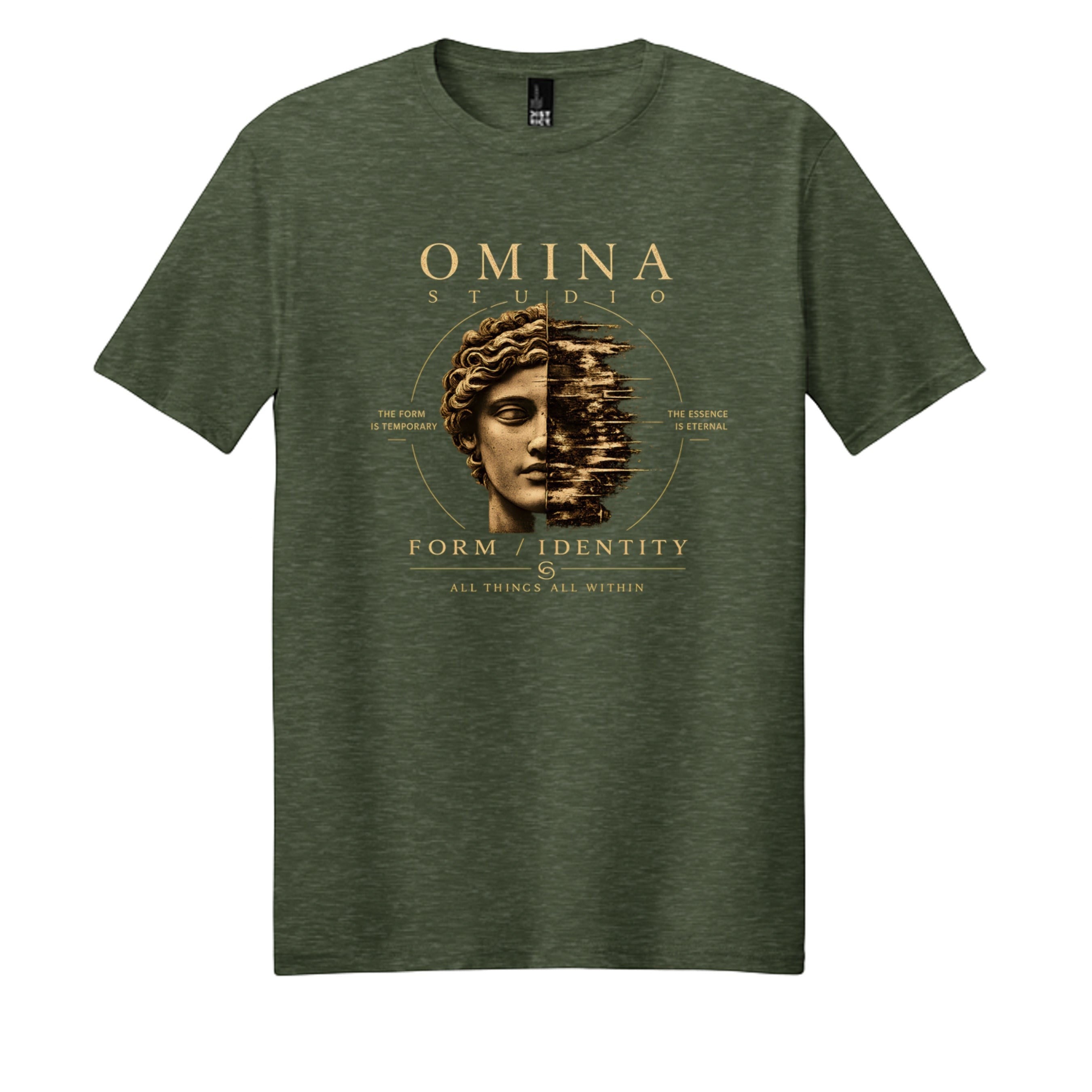 Omina Form Identity Graphic T-Shirt in olive green cotton with a classical bust graphic.