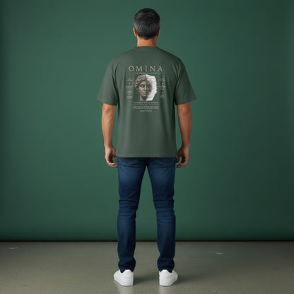 Omina dark green 100% cotton oversized fit crew neck t-shirt with 'Protect Your Peace' graphic on back.