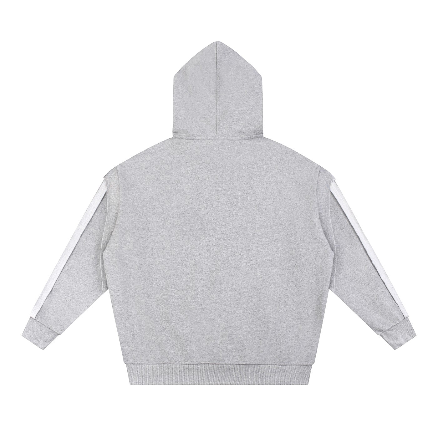 Omina grey cotton-blend zip hoodie with contrast tape detail on sleeves and raw edge finish. Oversized fit.
