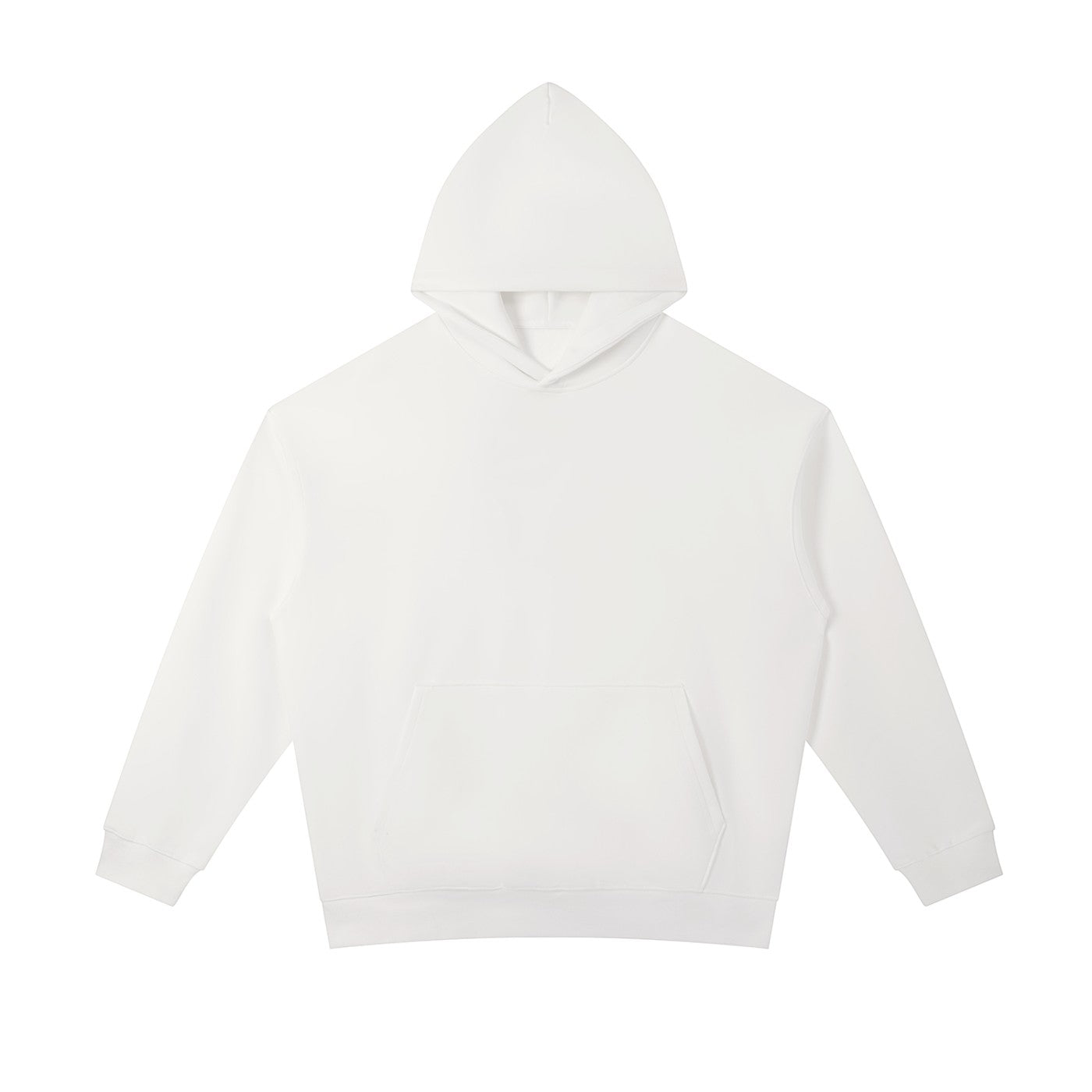 Omina white heavyweight cotton blend oversized hoodie with kangaroo pocket and hood.