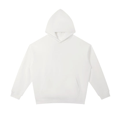 Omina white heavyweight cotton blend oversized hoodie with kangaroo pocket and hood.