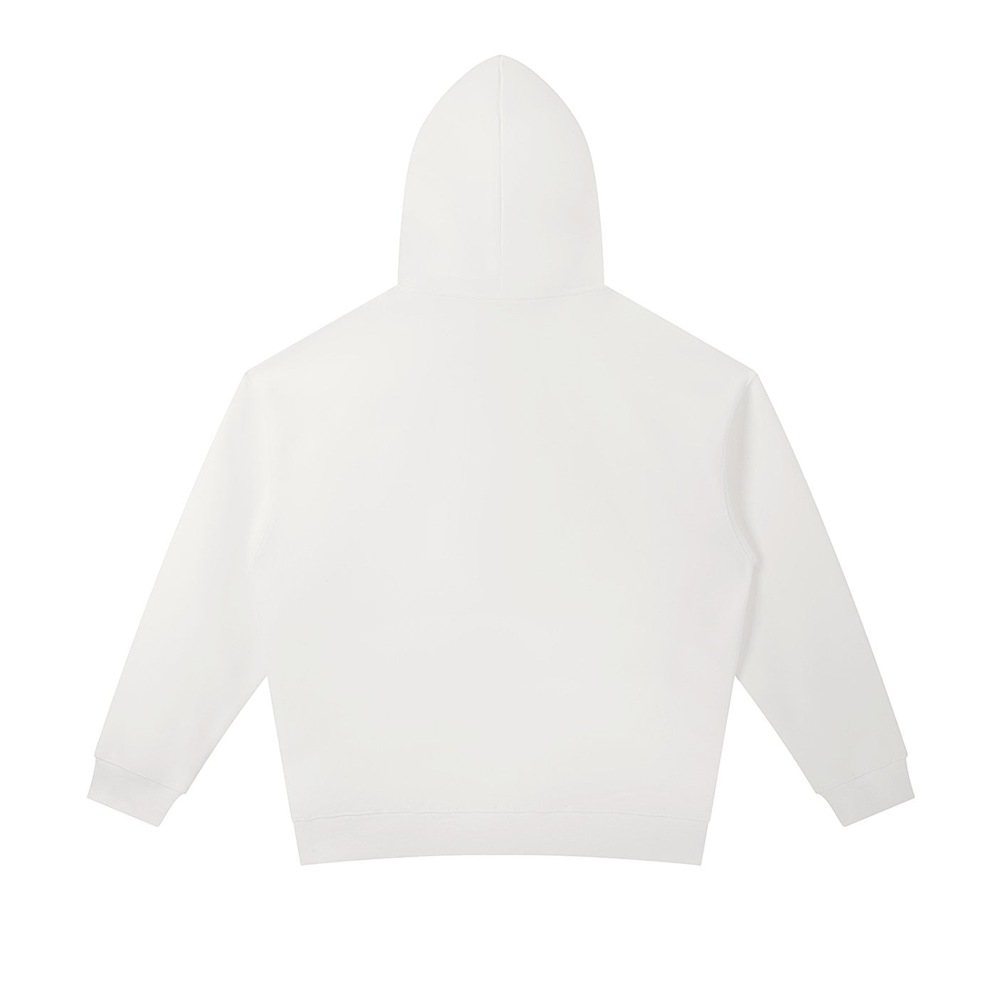 Omina white heavyweight cotton blend hoodie with oversized fit, drop shoulders, and kangaroo pocket.