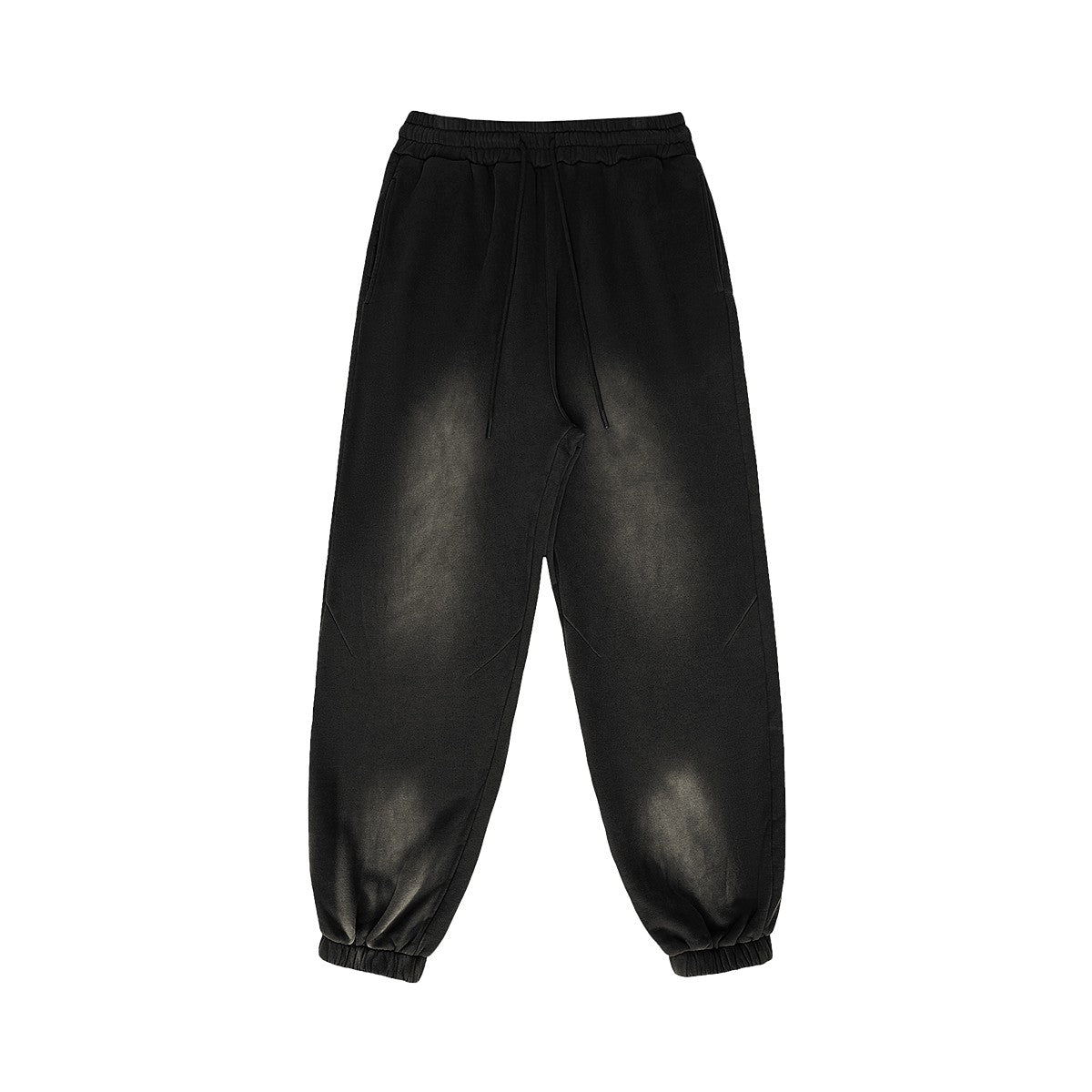Omina Studio vintage-inspired heavyweight sweatpants in washed black with elastic waistband and drawcord.