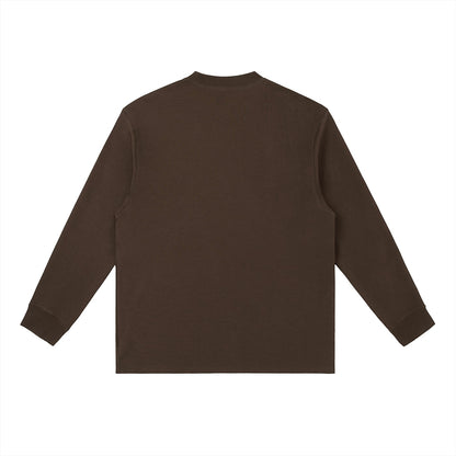 Omina dark brown cotton blend long-sleeve t-shirt with crewneck and relaxed fit.