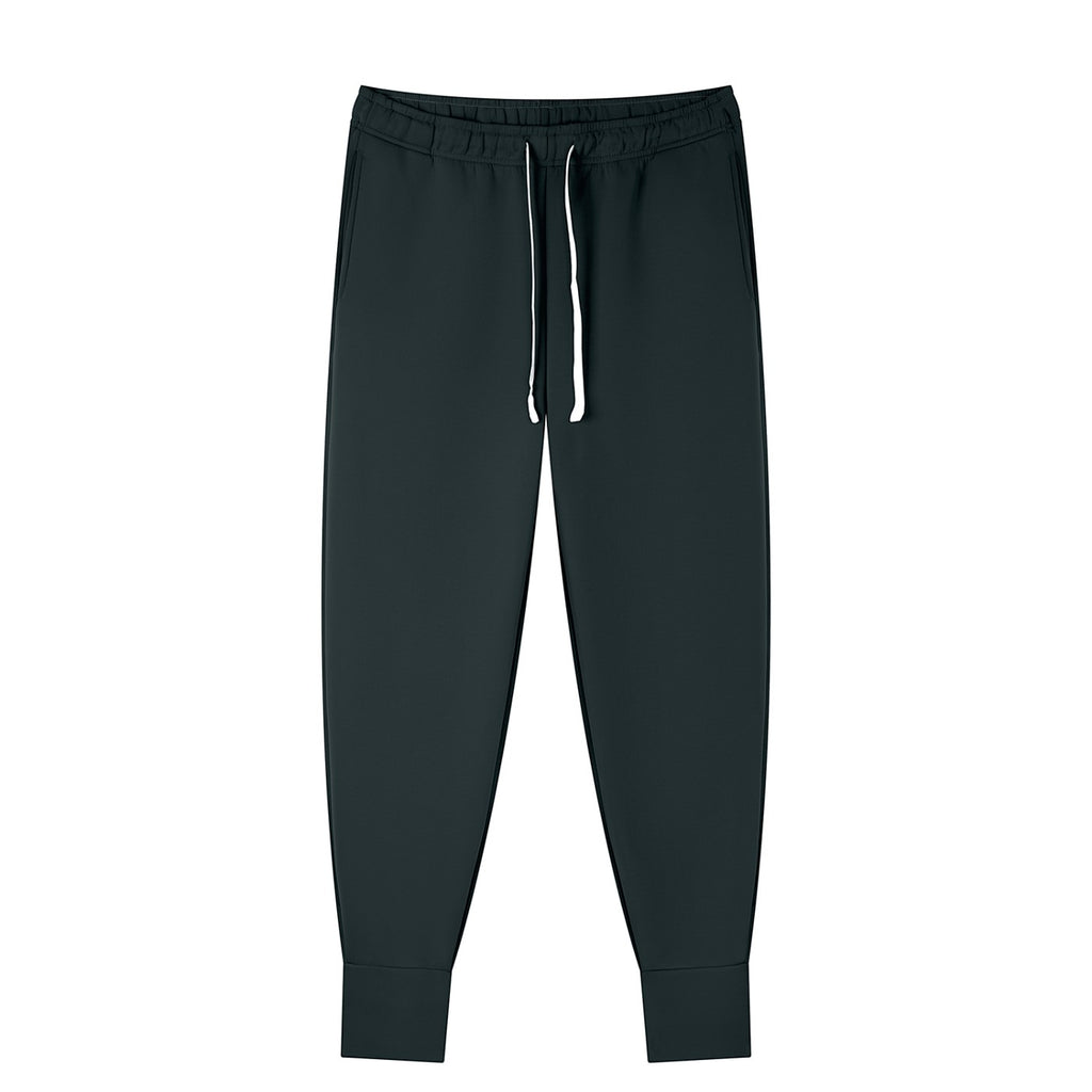 Omina Men's dark grey tapered leg drawstring joggers made from a polyester-spandex blend.
