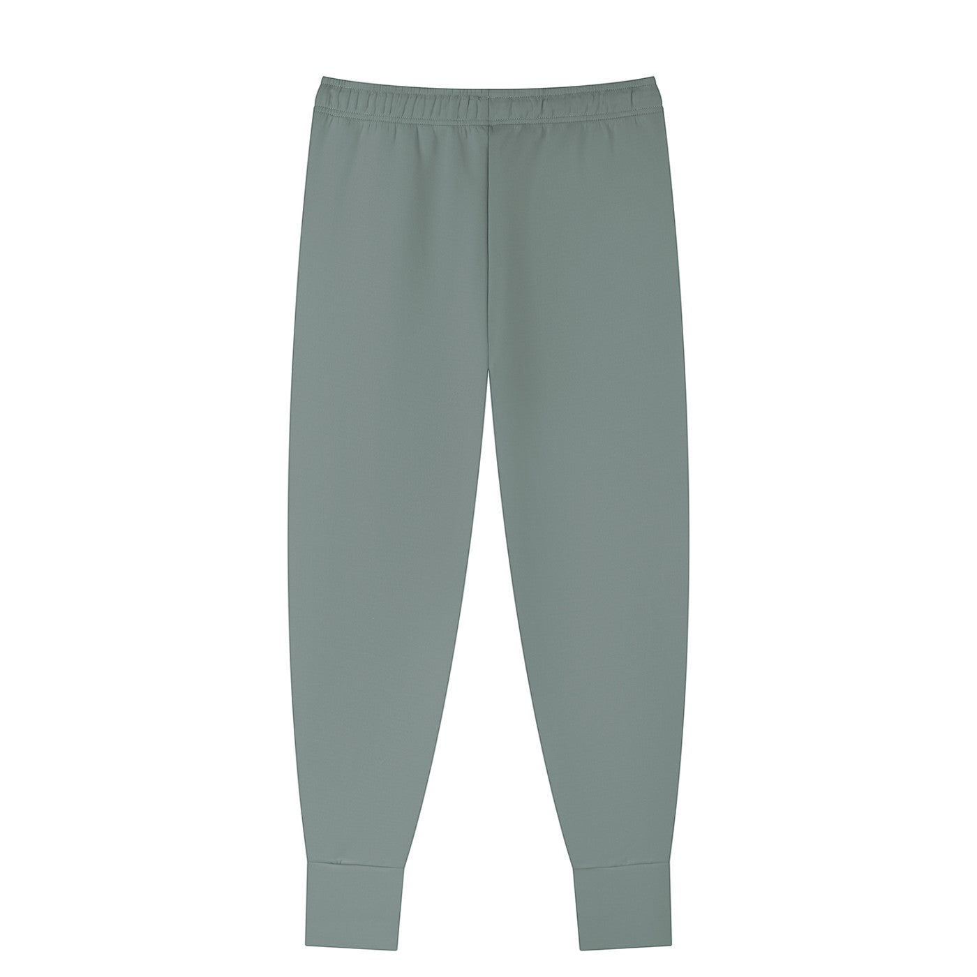 Omina men's tapered leg joggers in a muted green. Made from a polyester-spandex blend with a drawstring waist and cuffed ankles.
