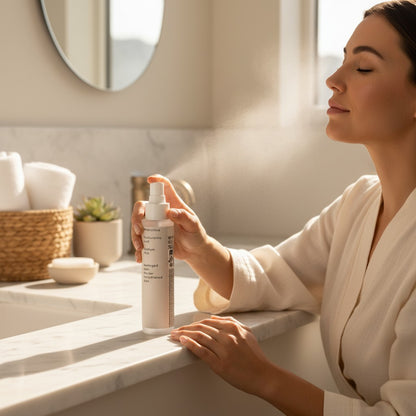 Omina Essence Microbiome Prebiotics Face Mist with Hyaluronic Acid and Sodium PCA for damaged and dehydrated skin.