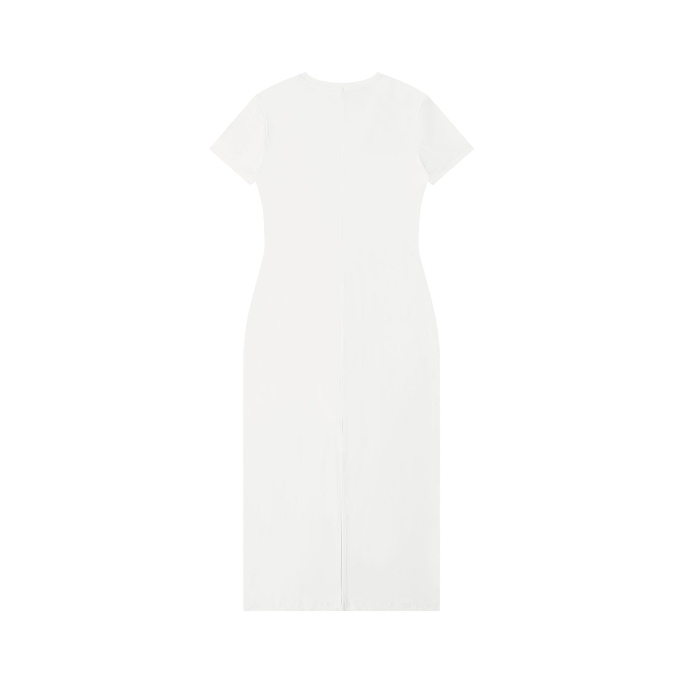 Omina white viscose blend maxi dress with short sleeves, V-neck, body-skimming fit, and side slit.