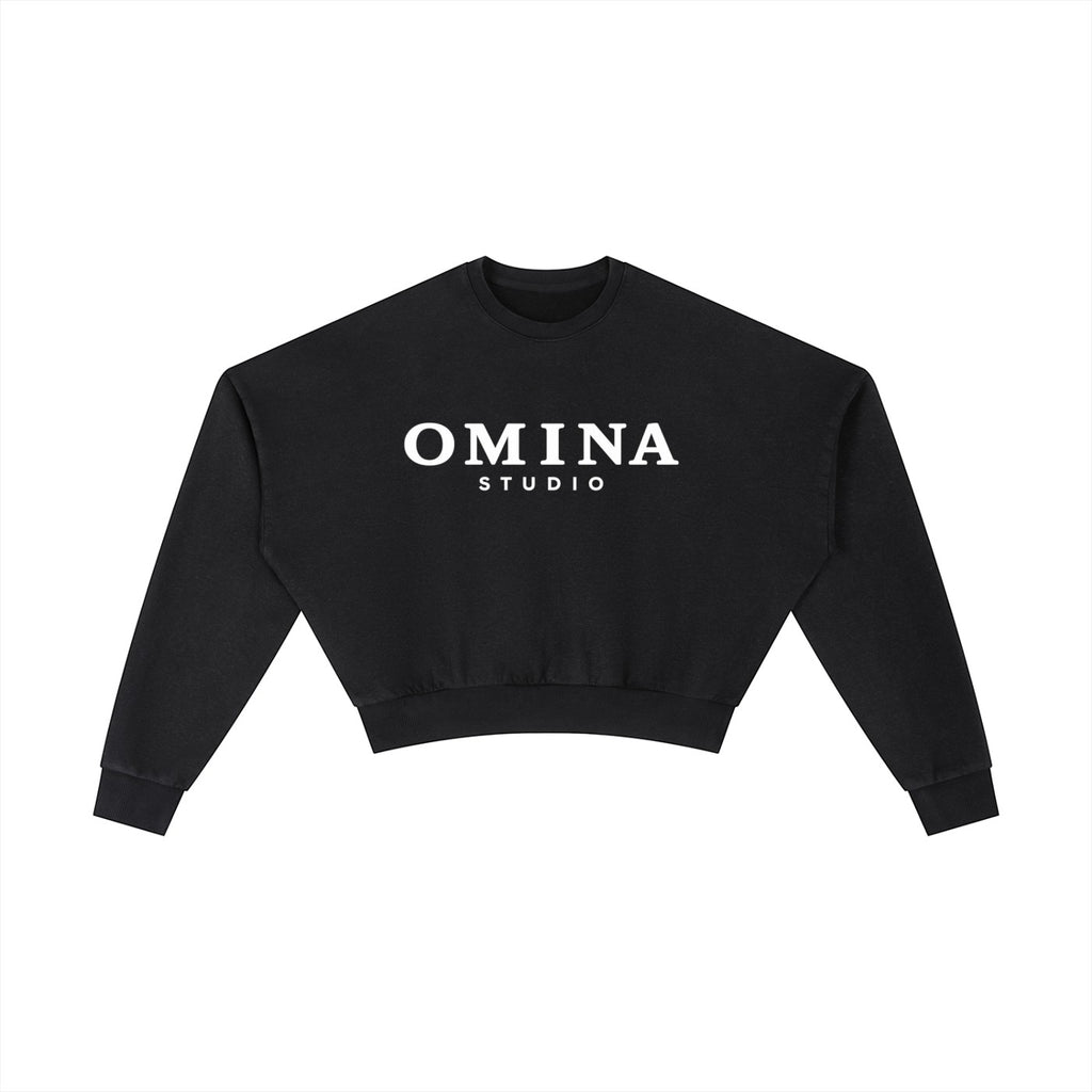 OMINA STUDIO black vintage washed cropped sweatshirt with oversized fit and drop shoulders.