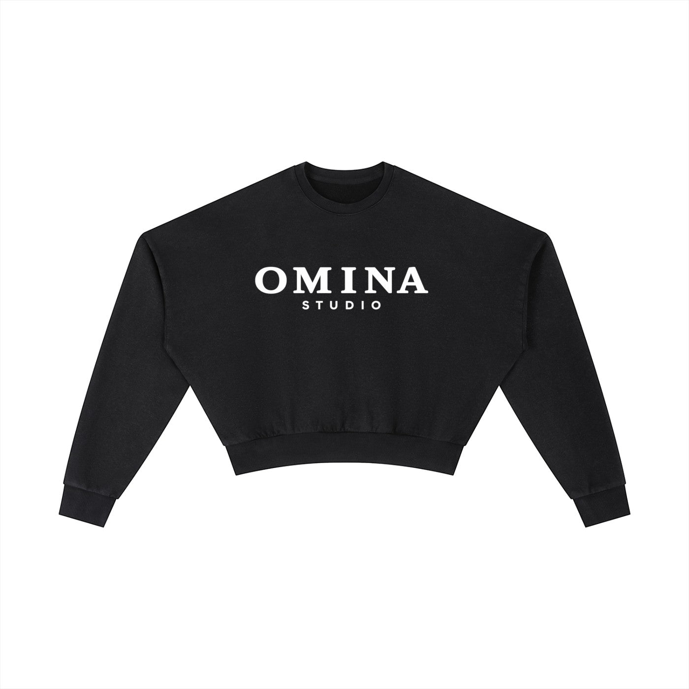 OMINA STUDIO black vintage washed cropped sweatshirt with oversized fit and drop shoulders.