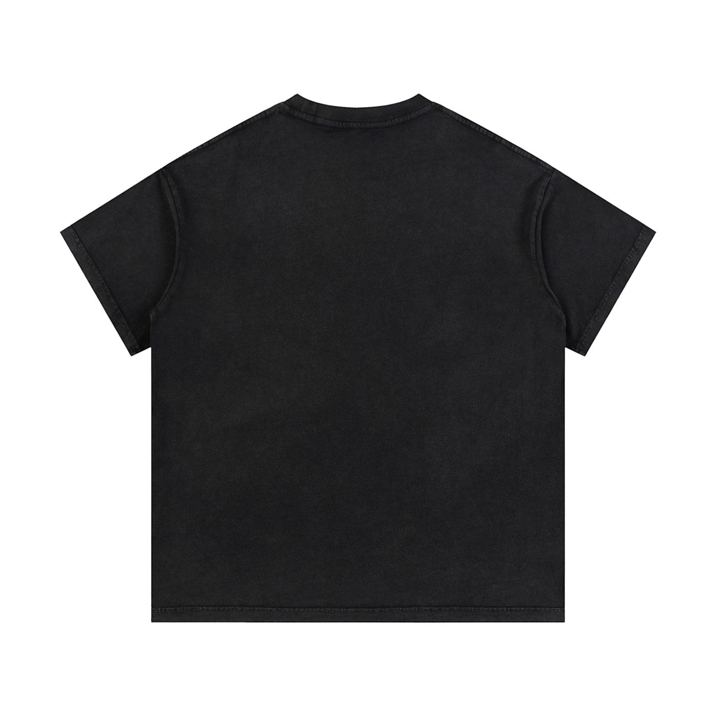 Omina Studio black vintage wash 100% cotton unisex t-shirt with short sleeves and round neck.