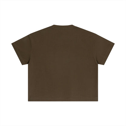 Omina Studio essential cotton boxy t-shirt in dark brown. Relaxed fit with structured drape and minimal branding.