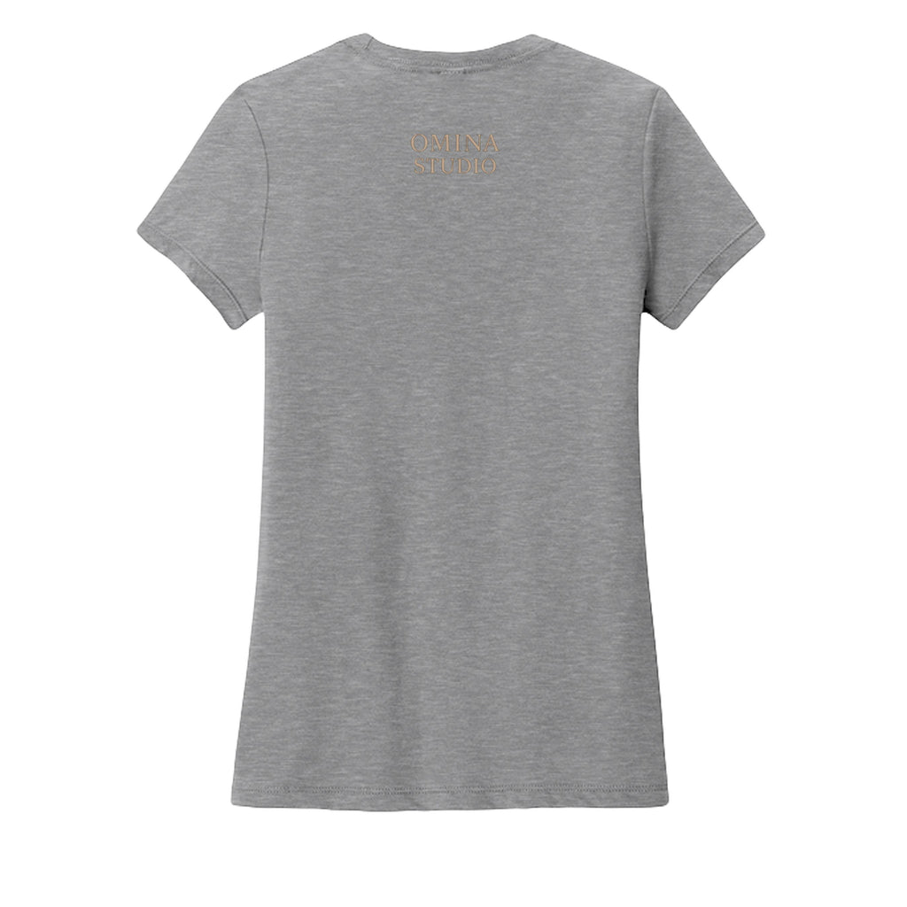 Omina Studio grey cotton t-shirt with a crew neck and short sleeves, featuring a subtle Omina Studio logo on the back.