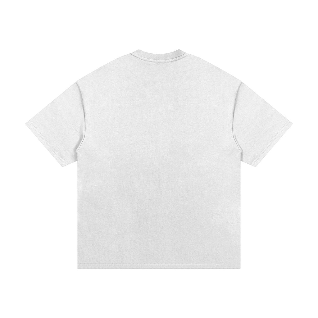 OMINA Studio heavyweight cotton t-shirt in white with oversized relaxed fit and drop shoulders.