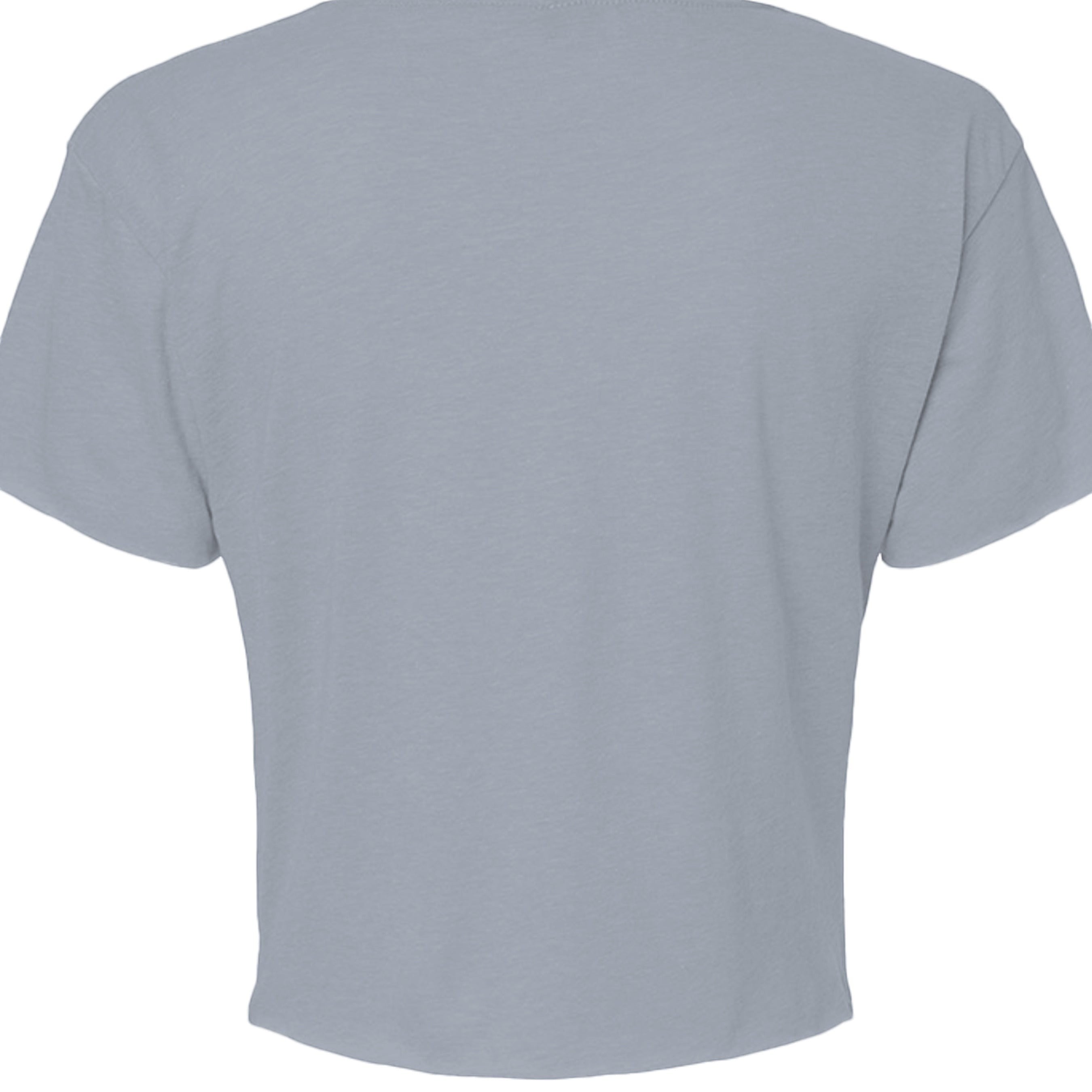 Omina Studio light blue polyester-cotton blend cropped t-shirt with raw edge hem and sleeves.