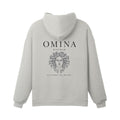 Omina Studio light grey heavyweight cotton hoodie with Medusa graphic and "All Things, All Within" text.