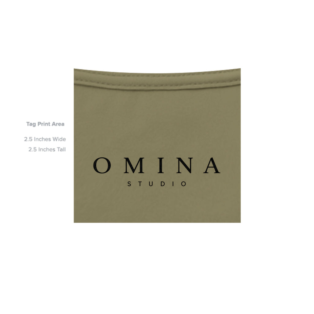 OMINA Studio olive green heavyweight cotton t-shirt with Moon Shadow graphic and wide rib collar.