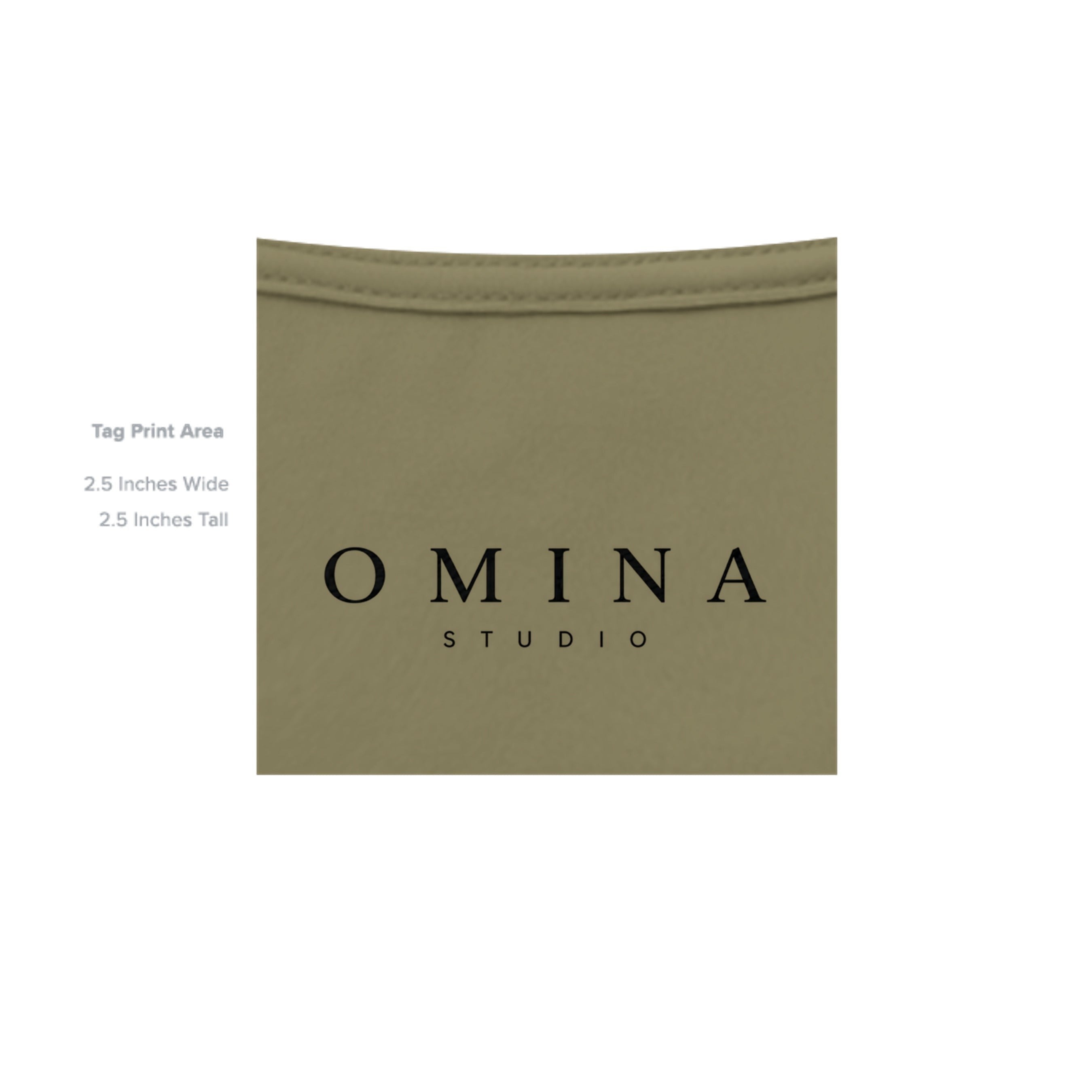 OMINA Studio olive green heavyweight cotton t-shirt with Moon Shadow graphic and wide rib collar.