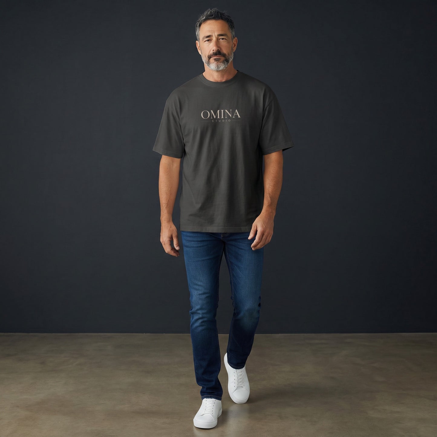 Omina Studio black heavyweight cotton t-shirt with minimalist chest logo and oversized "Protect Your Peace" back print.