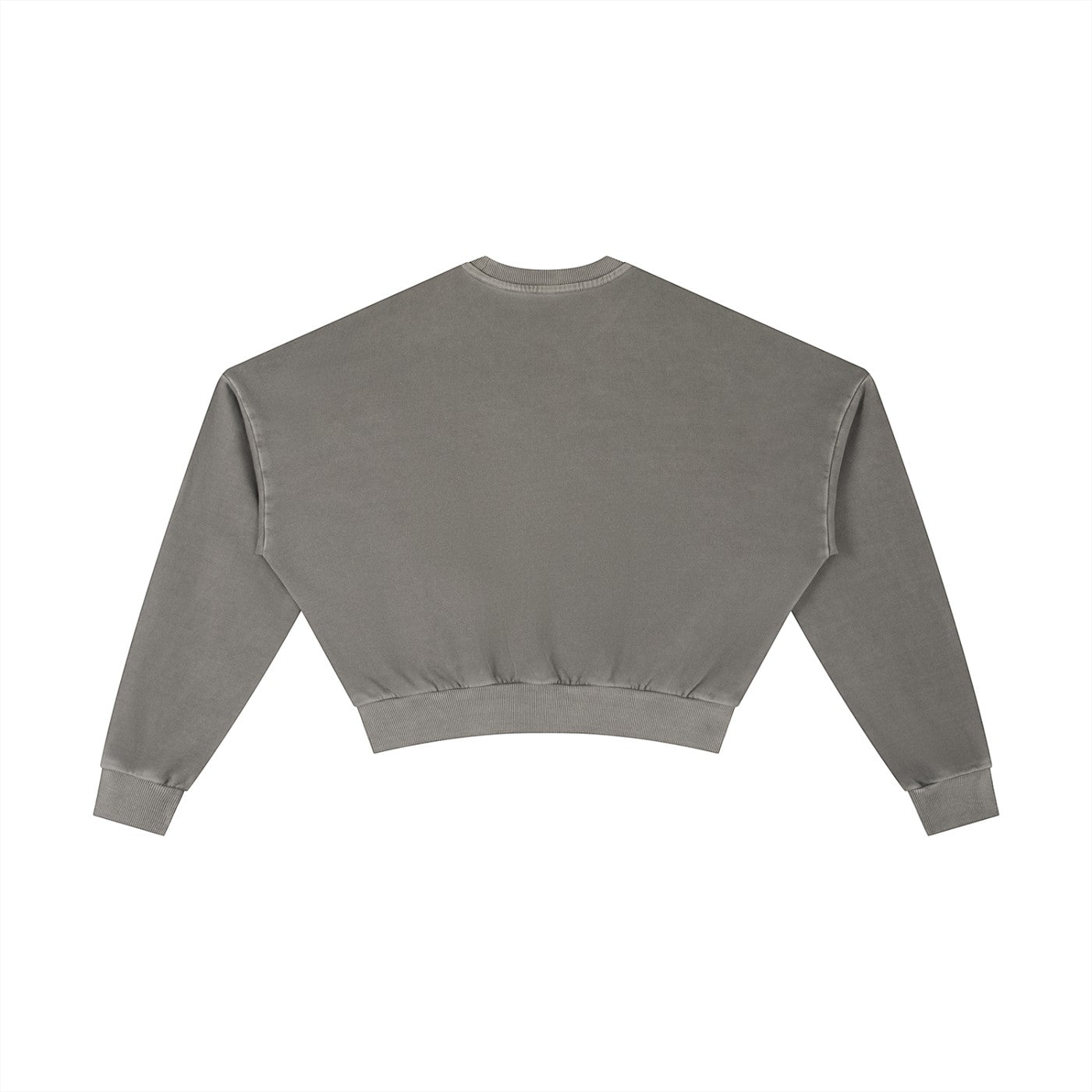 OMINA Studio vintage washed grey cropped sweatshirt with drop shoulders and ribbed cuffs and hem.