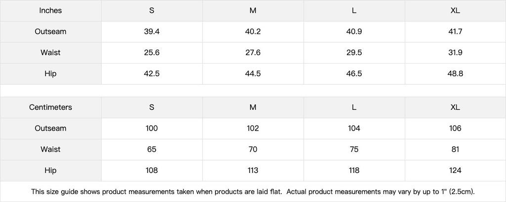 Omina Studio Walk By Faith sweatpants size chart with measurements in inches and centimeters.
