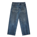 OMINA Essentials vintage wash baggy denim jeans with a relaxed fit and wide-leg silhouette in blue.
