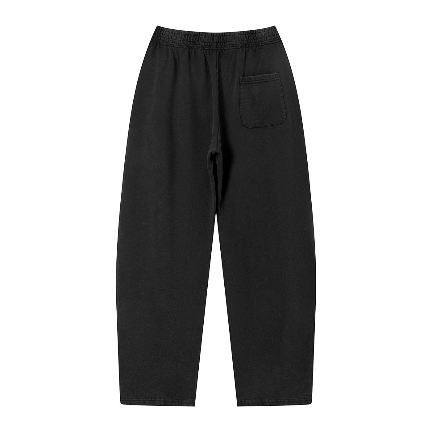 Omina Studio black vintage wash loose fit sweatpants with elastic waistband and single back pocket. Soft heavyweight cotton blend.
