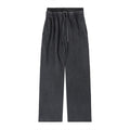 Omina dark charcoal washed relaxed fit waist pants with drawstring and elastic waistband.