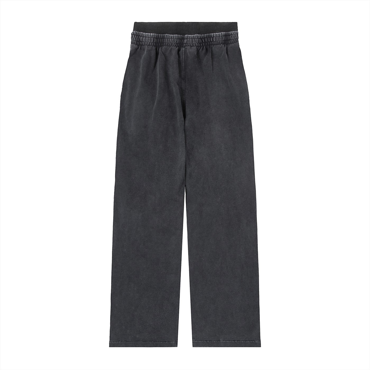 Omina dark grey washed cotton blend relaxed fit waist pants with elastic waistband.