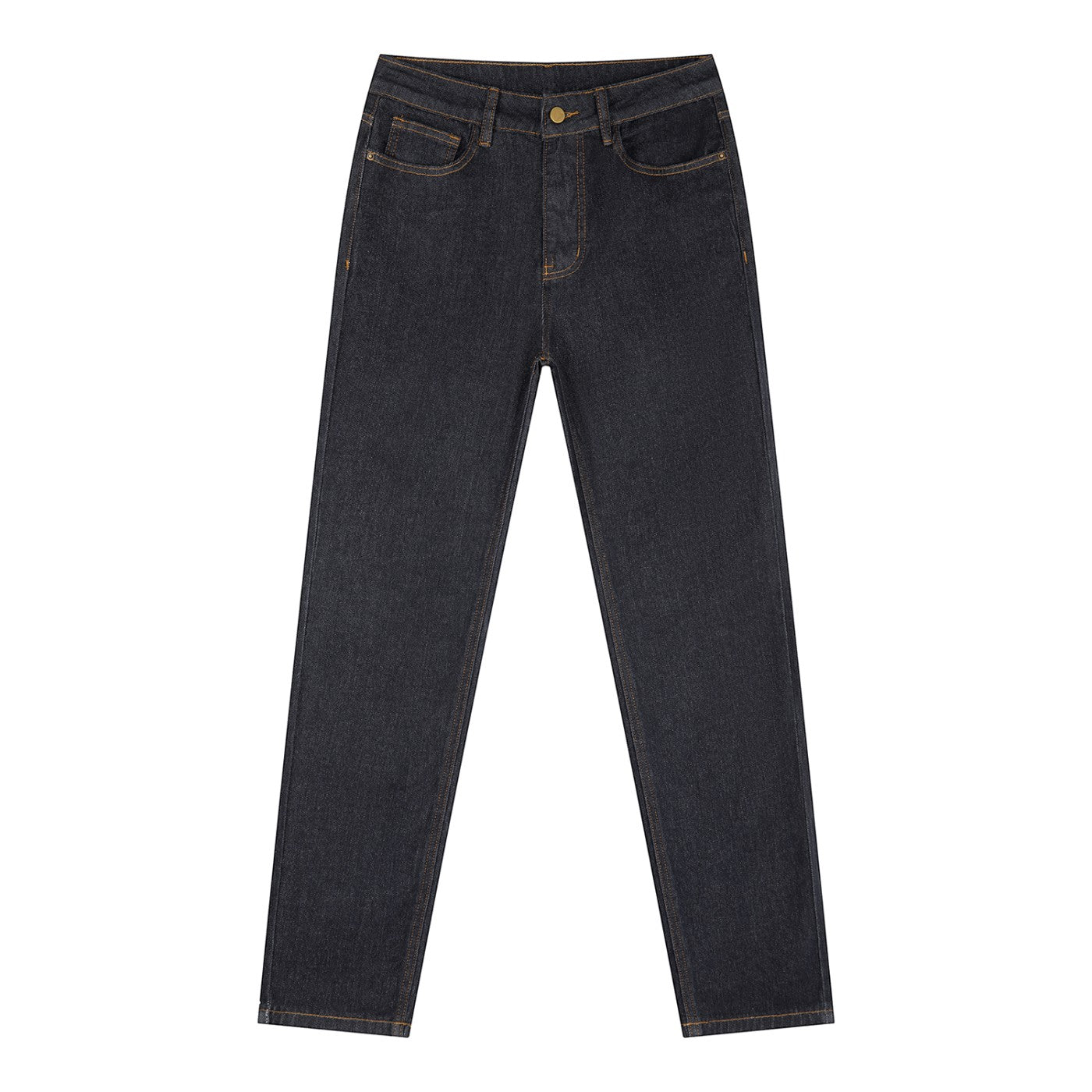 OMINA Essentials Women’s dark wash high-rise skinny jeans made from soft stretch denim for comfort and movement.