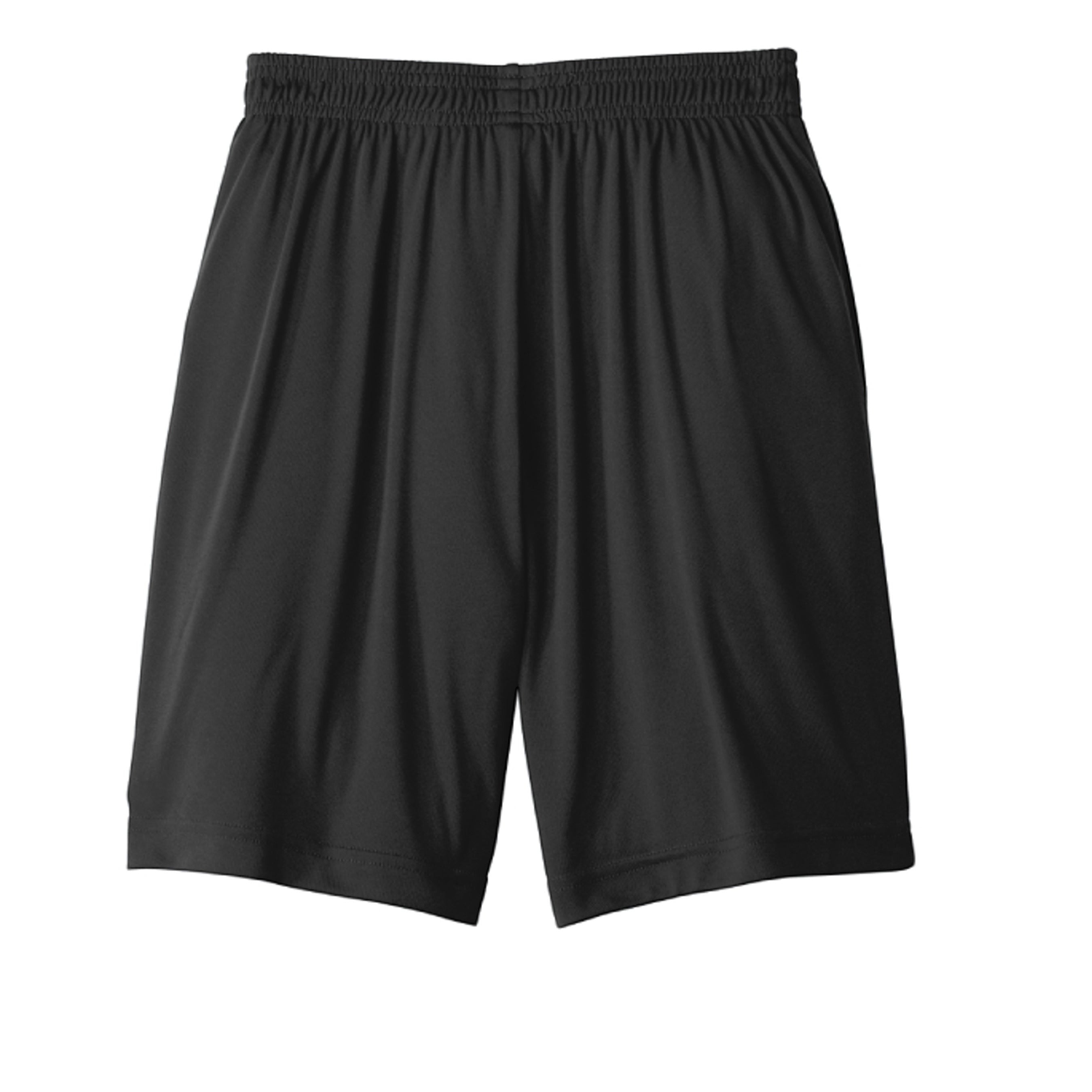 Omina Youth black athletic shorts with elastic waistband and relaxed fit, perfect for everyday wear and sports.